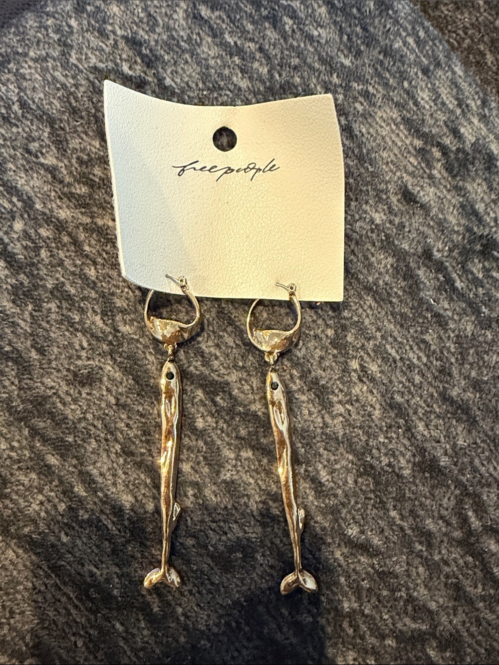 Free People Gold FISH Drop Hoop Earrings